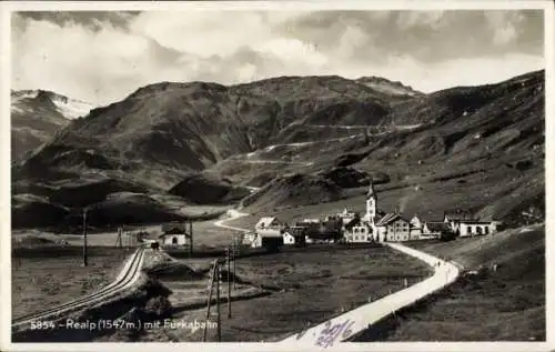 Ak Realp Uri Schweiz,  hochgelegene Landschaft, Kirche, Straße, Gebäude, Berge, Funkabahn