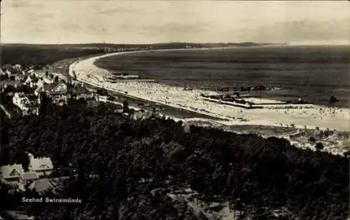 Ak Świnoujście Swinemünde Pommern, Vogelschau, Ostseestrand, Küstenlinie