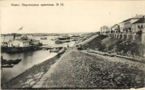 Ak Russland, Dampfschiffpier an der Wolga