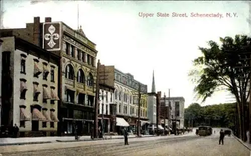 Ak Schenectady New York USA, Upper State Street, Straßenbahn