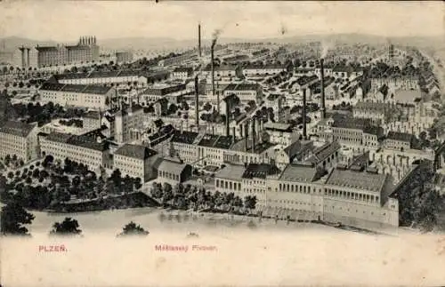 Ak Plzeň Pilsen Stadt, Brauerei, Panorama