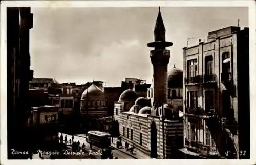 Ak Damaskus Syrien, Dervische Pacha Moschee, historisches Stadtbild, Straßenbahn