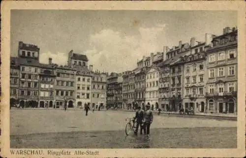 Ak Warszawa Warschau Polen, Ringplatz, Altstadt, Fahrrad, Häuser