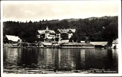 Ak Klagenfurt am Wörthersee Kärnten, Schwimmschule, Freyenthurn, Hôtel Wörthersee
