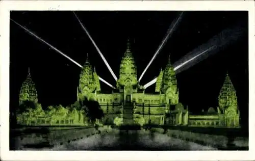 Ak Angkor Vat Kambodscha, Tempelanlagen, Nachtbeleuchtung