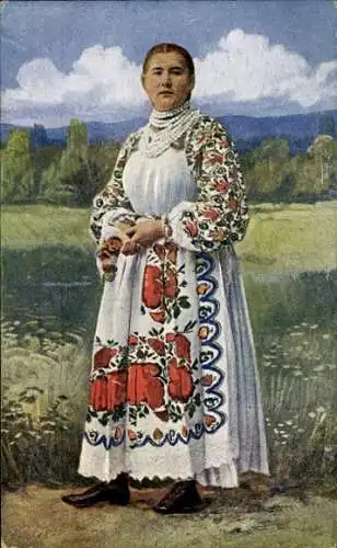 Künstler Ak Kroatien, Hrvatska narodna nosnja, Kroatin in Landestracht, Standportrait