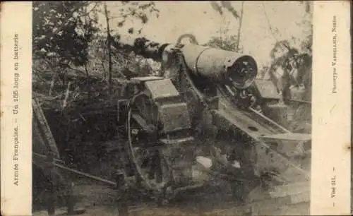 CPA Armee Francais, Un 155 long en batterie