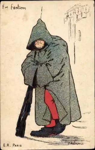 Ak Frankreich, Soldat in Uniform steht vor einem Gebäude