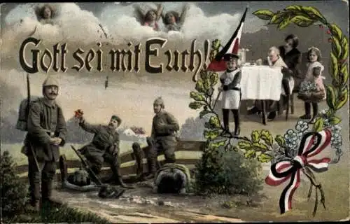 Ak Gott sei mit Euch, Deutsche Soldaten in Uniformen, Familie, I. WK