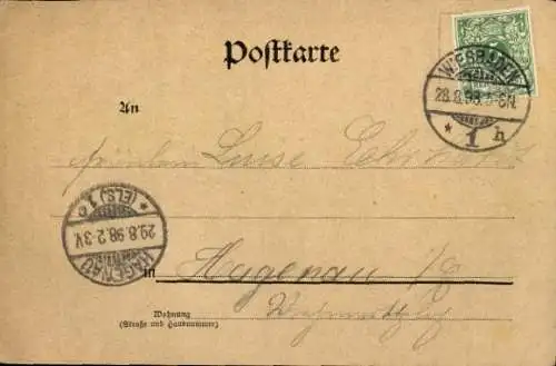 Litho Frau in Volkstracht winkt zum Abschied, Lebe wohl