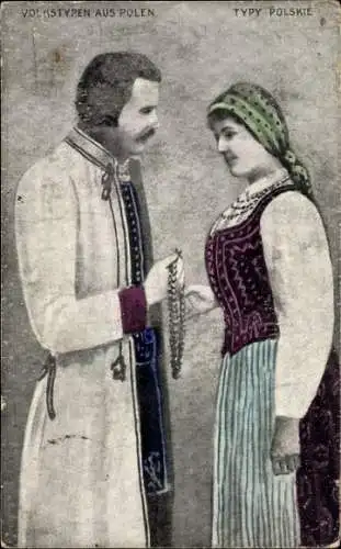 Ak polnisches Liebespaar in Tracht
