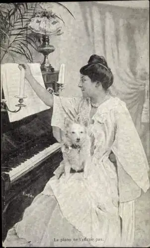 Ak Frau am Klavier, Musikinstrument, Hund