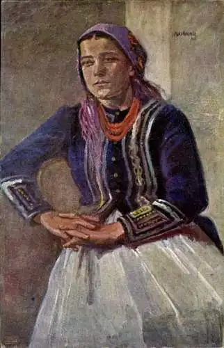 Künstler Ak Haneman, M., Nachdenkliche Frau, Gemaltes Porträt