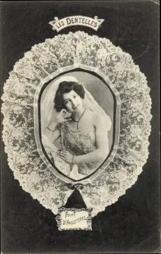 Ak Frau-Porträt, Schleier, Klöppelwerk