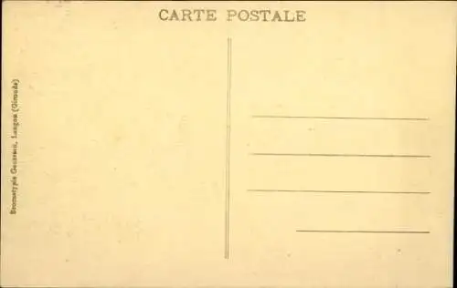 Ak Langon Gironde, Ein Mann steht neben einem Ochsengespann auf einer Landstraße. Im Hintergru...