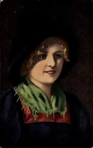 Ak Marienheide im Bergischen Land, Mädchen mit schwarzem Hut und grünem Schal.