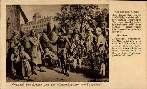 Ak Potsdam Sanssouci, Friedrich der Grosse und der Mühlenbesitzer von Sanssouci. Friedrich d. ...