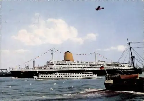 Ak Hansestadt Bremen, Auf der Vorderseite der Postkarte ist ein Schiff mit der Aufschrift 'Oce...