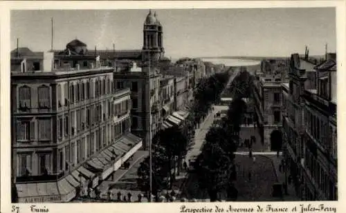 Ak Tunis, Tunesien, Perspective des Avenues de France und Jules Ferry
