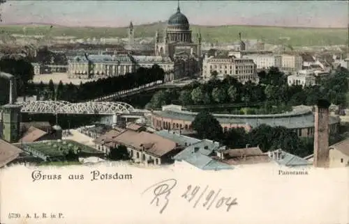 Ak Potsdam, Panoramablick auf  Bedeutung von Gebäuden, Flusslandschaft