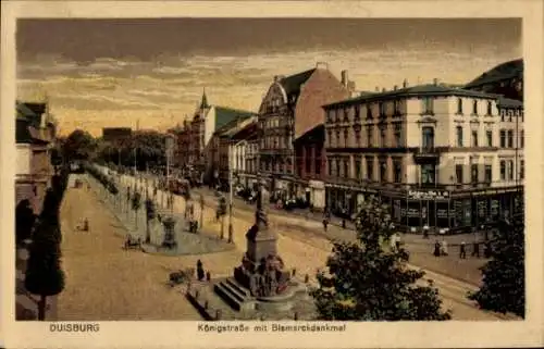 Ak Duisburg im Ruhrgebiet, Königstraße mit Bismarckdenkmal