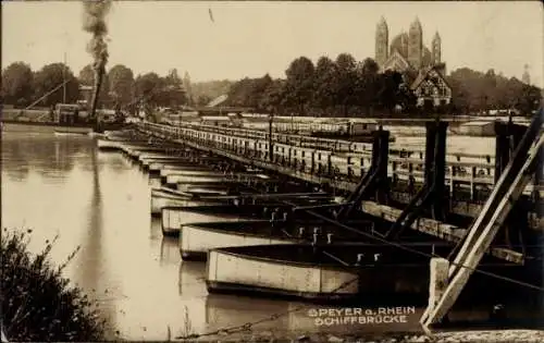 Foto Ak Speyer am Oberrhein Rheinland Pfalz, Schiffbrücke, Dom, Dampfer