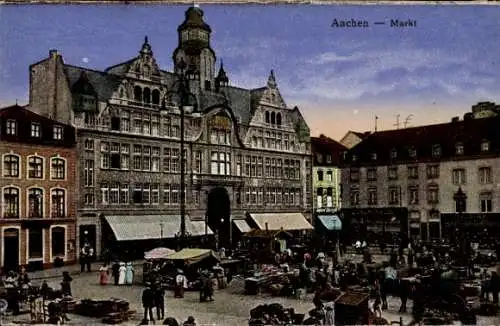 Ak Aachen in Nordrhein Westfalen, Markt, Marktstände