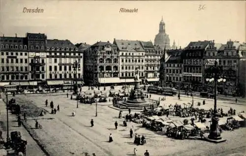 Ak Dresden Altstadt Friedrichstadt, Altmarkt mit Brunnen
