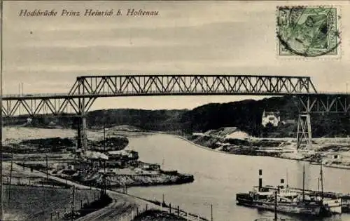 Ak Holtenau Kiel, Brücke Prinz Heinrich, Wasserstraße, Schiffe