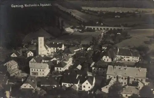 Ak Mitterau Gaming in Niederösterreich, Luftbild von  Aquadukt, Westseite, historische Gebäude