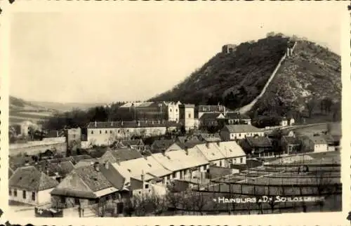 Ak Hainburg an der Donau Niederösterreich, Stadtansicht, Burg auf dem Berg, Häuser und Dächer