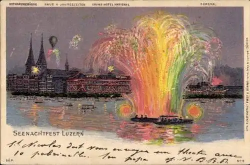 Litho Kanton Luzern Schweiz, Seenachtfest, Haus 4 Jahreszeiten, Grand Hotel National, ...
