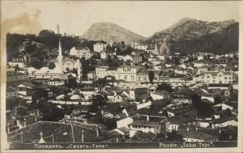 Ak Plovdiv Plowdiw Bulgarien, Panorama von  historische Gebäude, Sahat Tepe, Moschee, Berge