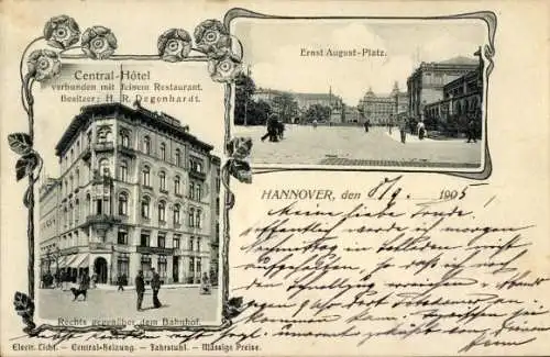 Ak Hannover in Niedersachsen, Central-Hotel, Ernst August-Platz, H. R. Degenhardt, 1905