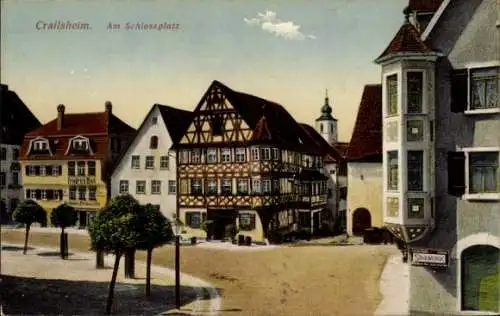 Ak Crailsheim in Württemberg,  Schlossplatz, Fachwerkhäuser, Bäume, historische Architektur