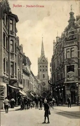Ak Aachen in Nordrhein Westfalen, Vorderansicht der Adalbertstraße, Gebäude, Kirche, historisc...