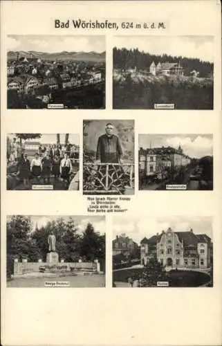 Ak Bad Wörishofen im Unterallgäu,  mehrere Aussichten, Plarrer Kneipp, Denkmal, Kurhaus