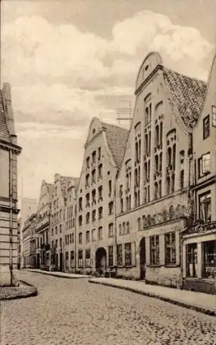 Ak Rostock in Mecklenburg Vorpommern, Alte Giebelhäuser in der Mühlenstraße