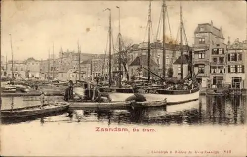 Ak Zaandam Zaanstad Nordholland, De Dam, Hafen, Schiffe