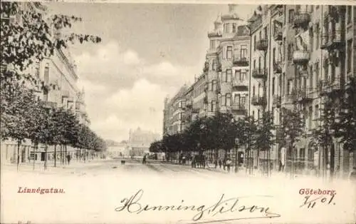 Ak Göteborg Schweden, Linnégatan, Stadtszene, Bäume, Gebäude, Personen