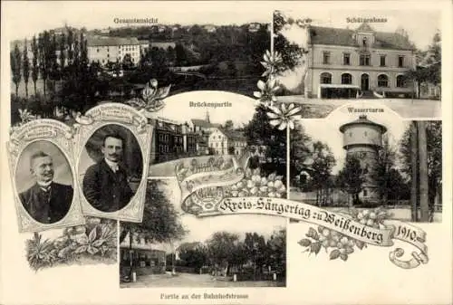 Ak Weißenberg in Sachsen, Wasserturm, Schützenhaus, Bahnhofstrape, Otto Dutschke, Sängerfest