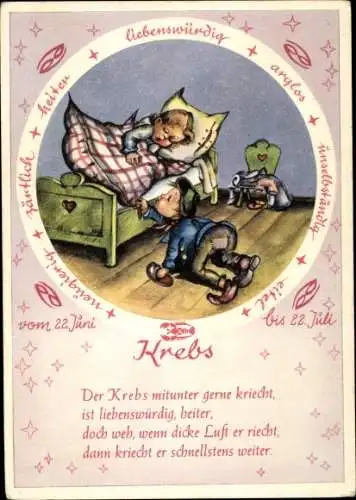 Ak Sternzeichen Krebs, Cancer, 22. Juni bis 22. Juli, August Lengauer 1024