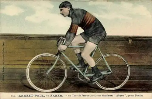 CPA Ernest Paul, Faber, 1er du Tour de France sur bicyclettes Alcyon