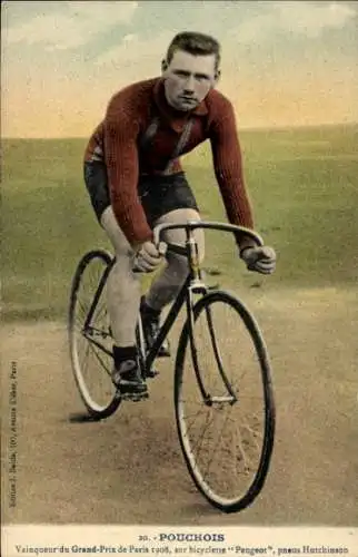 CPA Radrennfahrer Pouchois, Bicyclette Peugeot