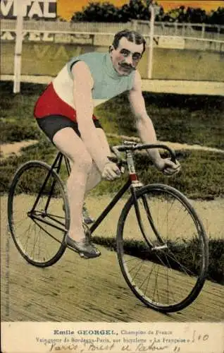 CPA Radrennfahrer Emile Georget, sur bicyclette Française