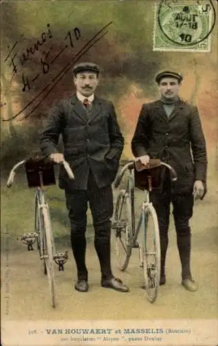 CPA Radrennfahrer Van Houwaert et Masselis, bicyclette Alcyon