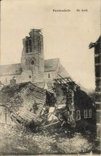 Ak Paschendaele Passendale Westflandern, zerstörte Kirche