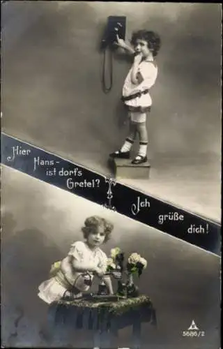Ak Kinder beim Telefonieren, Telefon