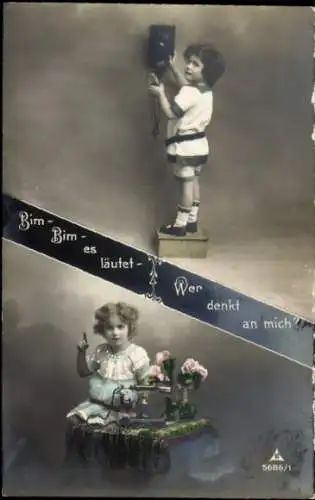 Ak Kinder beim Telefonieren, Telefon