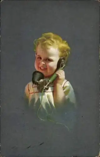 Ak Kind mit Telefonhörer, Portrait